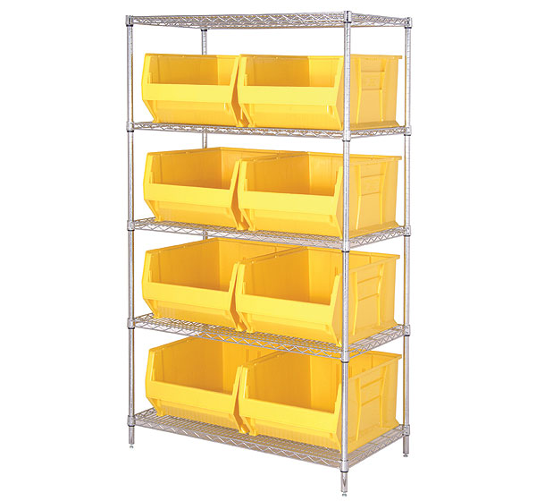 Wire Shelf Bin Organizer - 36 x 18 x 72 with 7 x 18 x 4 Yellow