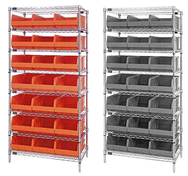 Wire Shelving with Stackable Shelf Bins